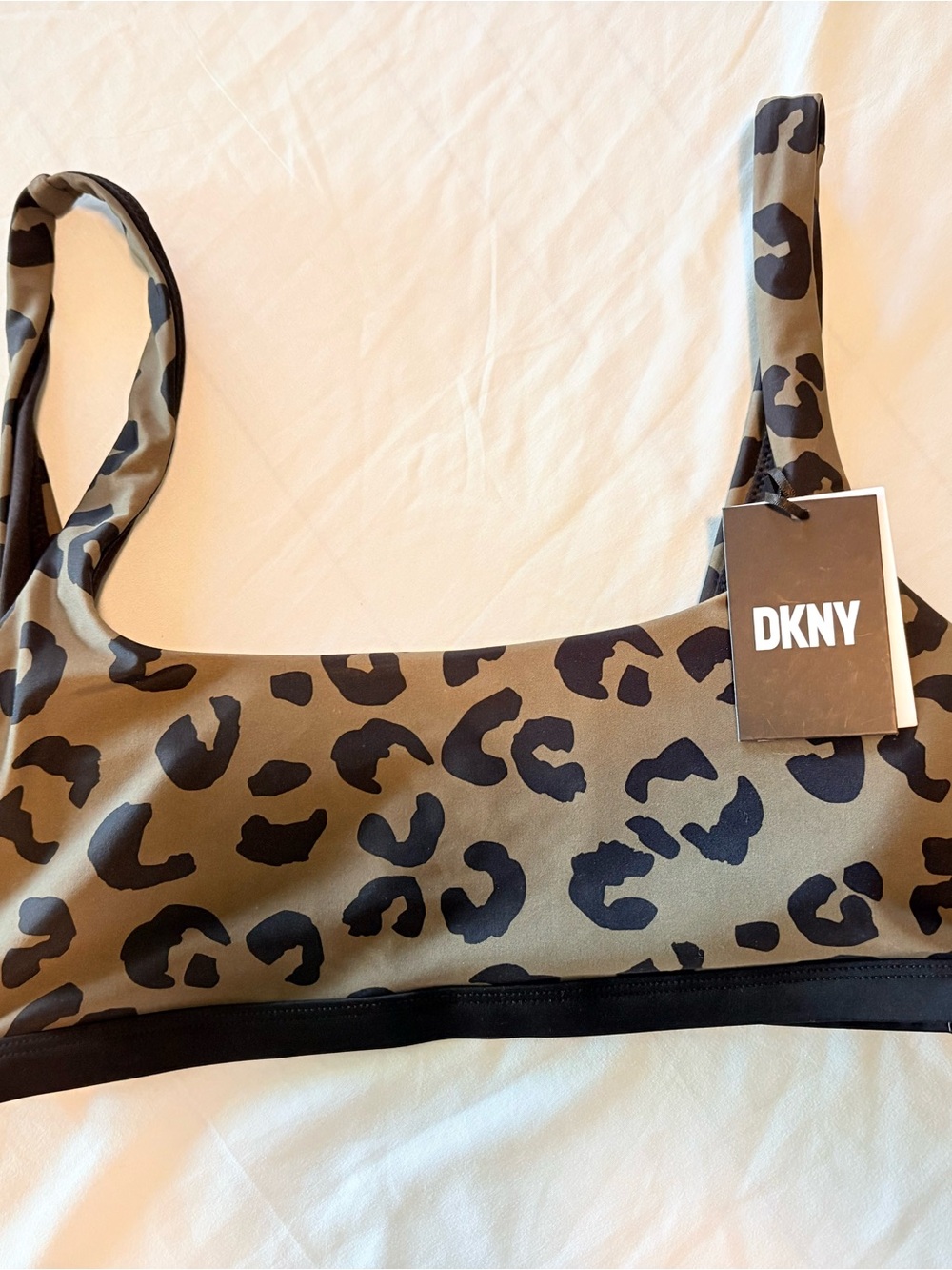 DKNY Olive and Black Leopard-Print Crop Top